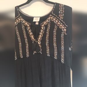 Knox Rose Black Tunic Dress with Intricate Pink Detailing